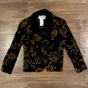 Jessica Howard Petites Black and Gold Floral Asian Style Jacket